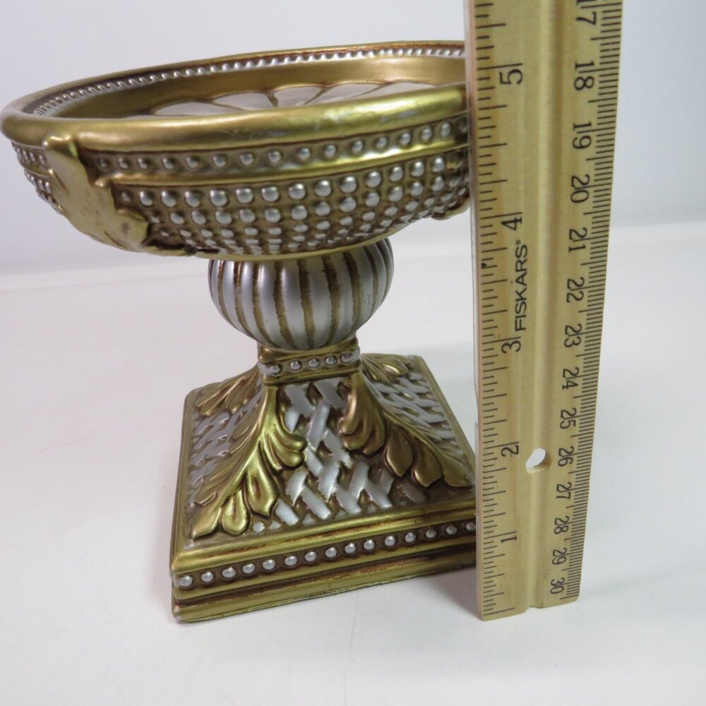 Candle Pedestal w multi- dimensional textures, Two Tone Metal colors 5" tall